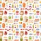 Everyday food icons patchwork vector seamless pattern