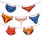 Everyday underwear. Doodle knickers and briefs laundry hanging on ropes. Undies and panties fixed on clothesline with