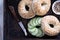 Everything bagels with cream cheese and cucumber