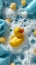 everything floats in soap foam flat lay Rubber Duckie, Soap Foam Fun, Kid-Friendly Shampoo Bottles