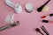 Everything you need for a makeup artist and cosmetologist or for everyday makeup, a set of brushes, a massager for face lifting, p