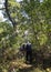 Evia Island, Greece. April 2020:  Tourists climb the mountains on a Hiking trail in the forest in the Dirfis mountains on the Gree