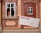 Eviction notice envelope being delivered to toy dolls house with notice to quit