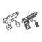 Evidence line and glyph icon, law and crime, gun sign, vector graphics, a linear pattern on a white background.