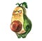 Evil avocado with a bone. Watercolor illustration, cartoon character on a white background. The concept of evil, hate