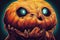 Evil blue eyed pumpkin head ready for a spooky Halloween