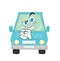 Evil cartoon illustration of blue car