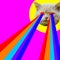 Evil Cat with rainbow lasers from eyes. Minimal collage fashion