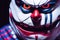Evil clown portrait. Scary clown face. Clown mutant. Horror movie character. AI-generated