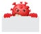 Evil Covid-19 novel 2019-nCov Coronavirus Emoticon. Coronavirus Outbreak Concept. Bacterium with Banner Template.