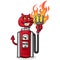 An evil devil gas pump holding a flaming pitchfork cartoon mascot