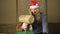 Evil dwarf or bad santa gifts guards with a wooden mallet