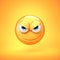 Evil emoji isolated on yellow background, mischievous emoticon 3d rendering