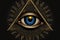 evil eye on a black background, with the eye's pupil in the shape of a pentagram