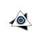 Evil eye blue charm symbol in triangles cartoon vector illustration isolated.
