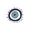 Evil eye blue circle charm symbol or sign, cartoon vector illustration isolated.