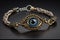evil eye charm on a bracelet, with silver and gold accents
