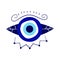 Evil eye greek amulet isolated.Turkish eye with eyelashes and an eyeball in blue for amulet and protection. Vector