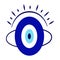 Evil eye greek amulet isolated.Turkish eye with eyelashes and an eyeball in blue for amulet and protection. Vector