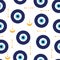 Evil eyes seamless pattern. Abstract hand drawn greek eye talismans, doodle shapes cartoon style. Trendy vector illustration