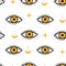 Evil eyes seamless pattern. Hand drawn abstract eye talismans, doodle shapes cartoon greek style. Trendy vector illustration