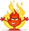 Evil Fire Cartoon Character With Open Arms In Front Of Flames