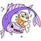 The evil fish tries to kill the sad and scared little fish, doodle icon image kawaii