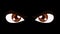 An evil but funny cartoon look of eyes on a black background