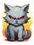 Evil grey cat sticker in cartoon style isolated isolated, AI