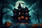 Evil halloween house night scene generated by Ai