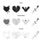 Evil heart, broken heart, friendship, rose. Romantic set collection icons in black,monochrome,outline style vector