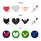 Evil heart, broken heart, friendship, rose. Romantic set collection icons in cartoon,black,flat style vector symbol