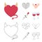 Evil heart, broken heart, friendship, rose. Romantic set collection icons in cartoon,outline style vector symbol stock