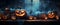 evil night blue glowing table halloween mystery background pumpkin horror fear. Generative AI.