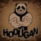 Evil panda-hooligan image on a wooden background.