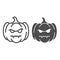 Evil pumpkin, halloween, carving, Jack o lantern line and solid icon, halloween concept, deco vector sign on white