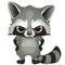 Evil raccoon with red eyes standing with paws on hips. Funny cartoon animal in expressive character. Vector isolated