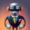 Evil robot in business suit front view avatar portrait over minimal background, generative AI illustration