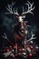 Evil sinister christmas Reindeer horror, spooky, terror above a pile of corpses