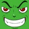 Evil smiling face isolated in green color