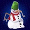 Evil snowman, carrot nose, red scarf and bucket