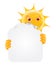 Evil Summer Sun Emoticon. Angry Sun Emoji with Cloud shape Banner Template.
