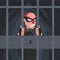 Evil thief in a mask in prison