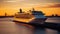 An evocative shot of a cruise ship departing from port at sunset