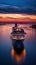 An evocative shot of a cruise ship departing from port at sunset