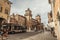 Evocative view of the castle of Ferrara with people and tourists 3
