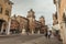 Evocative view of the castle of Ferrara with people and tourists 4