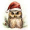 Evoke the joyful holiday vibes with this watercolor Christmas card, as a cheerful owl in a snug Santa Claus hat