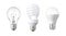 Evolution of Light bulb. tungsten bulb, fluorescent bulb and LED