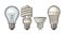 Evolution type electric lamp. Incandescent bulb, halogen, cfl and led.